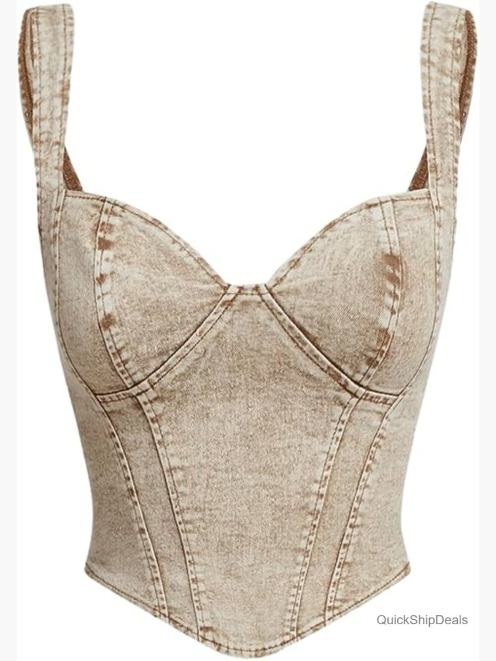 Sleeveless Crop Top Denim Jean Corset Bustier Asymmetrical Hem V-Neck Zipper